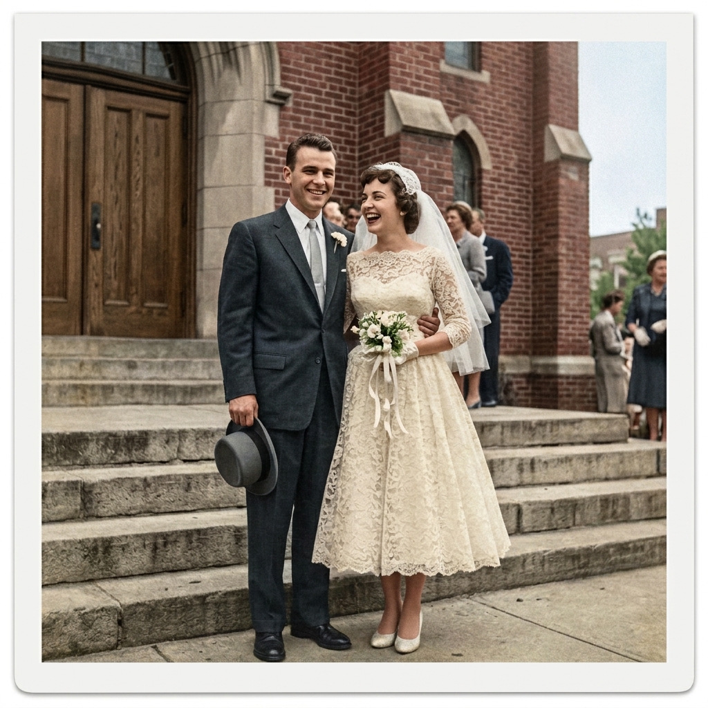 Restored vintage wedding photograph