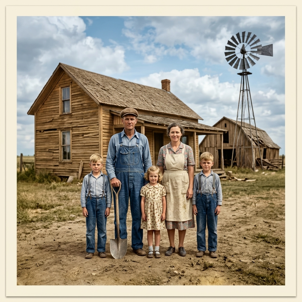 Restored farm family photograph