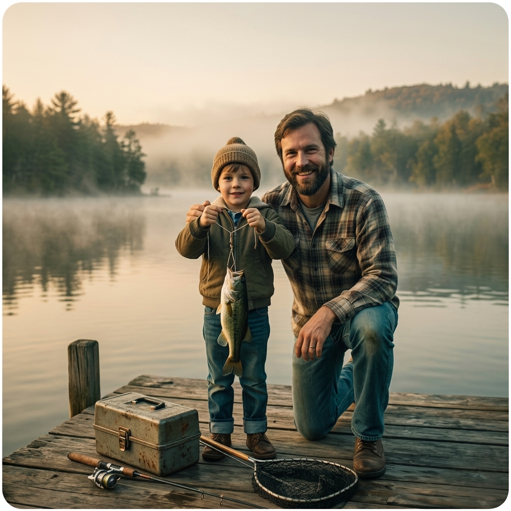 Restored lakeside fishing photograph
