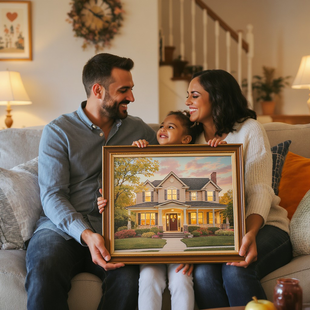 Family with their house portrait